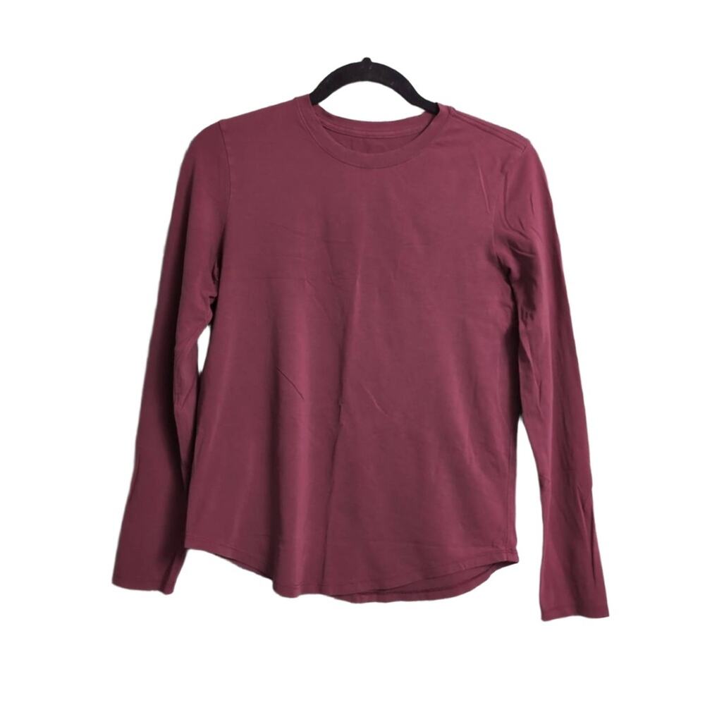 Lululemon Maroon Debossed Logo Crewneck Athletic Long Sleeve T-Shirt M (est)